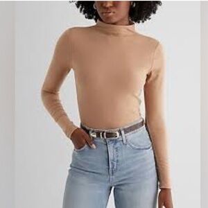 Express Body Contour High Compression Mock Neck Long Sleeve Bodysuit in pecan S